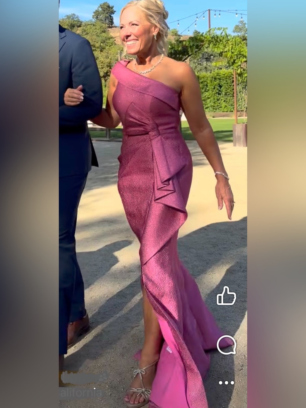 Asymmetric One-Shoulder Gown w/ Cascading Bow in “Refined”Fuchsia